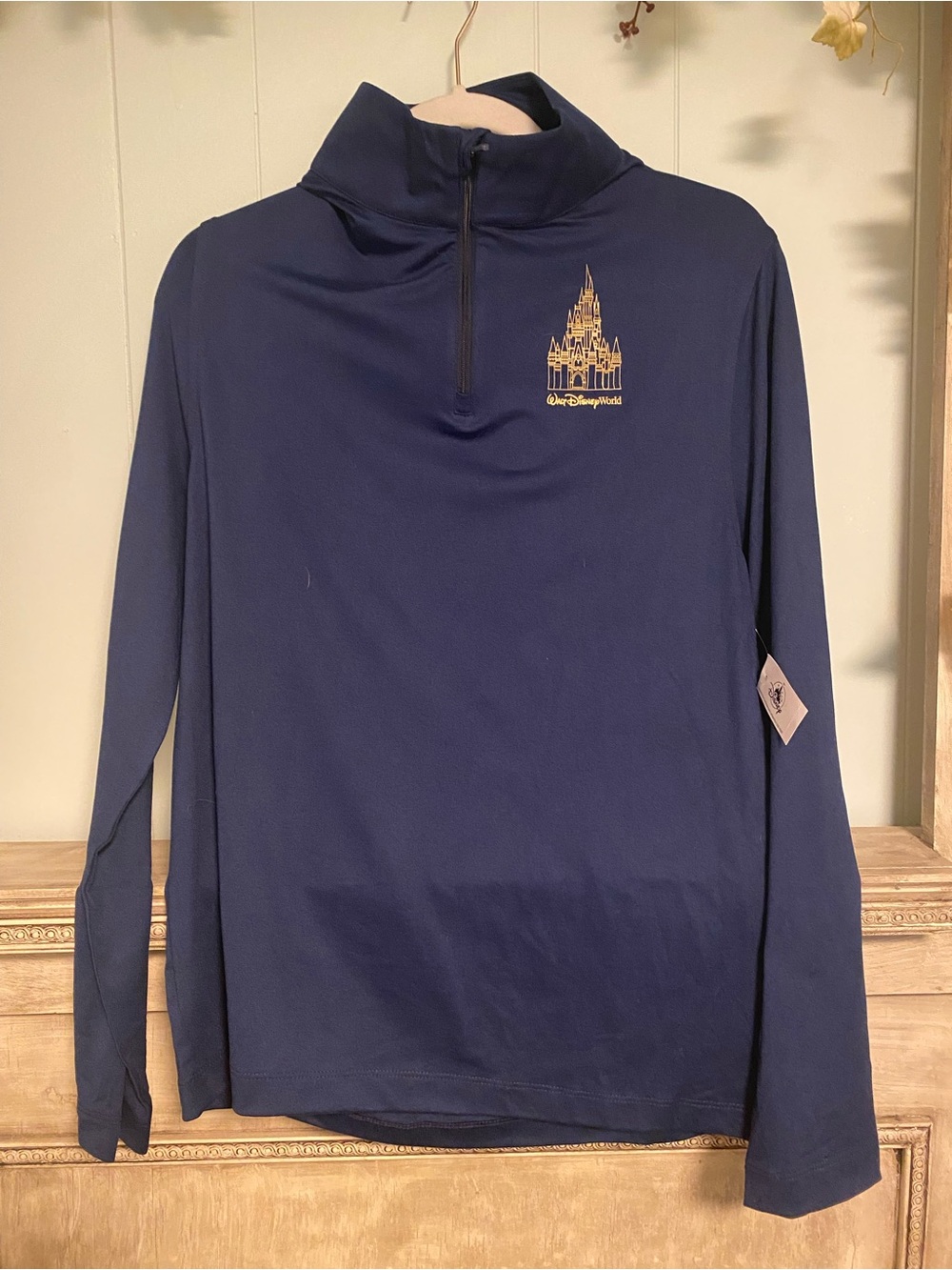 NWT Walt Disney World Navy Quarter-Zip Pullover with Castle Logo